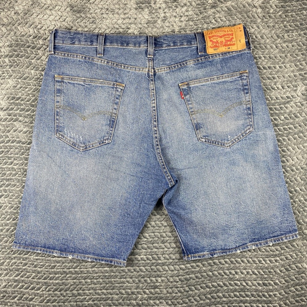 Levi's 501 Shorts Mens W38 Blue Premium Denim Jeans Button Fly Bermuda Casual